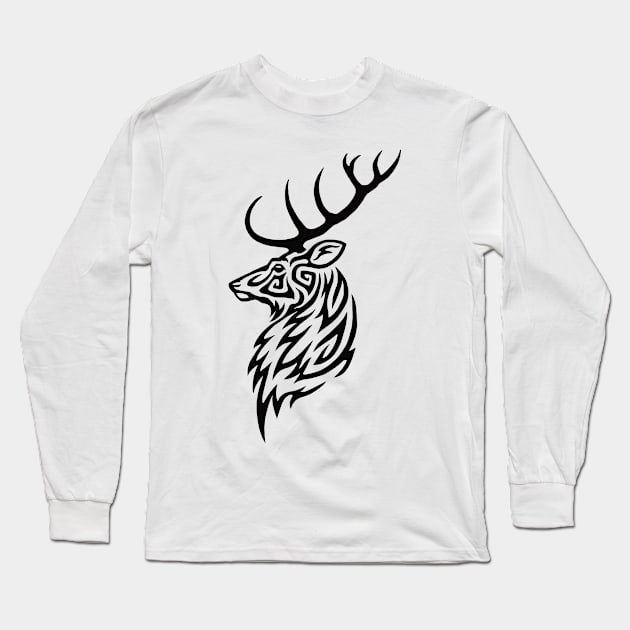 Tribal Stag Long Sleeve T-Shirt by Hareguizer